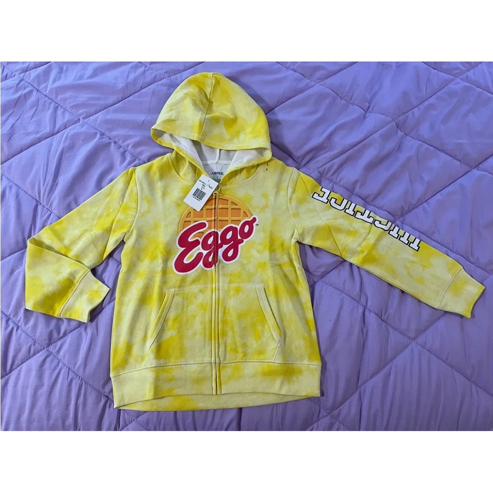 NWTS girls size small Justice Eggo zip-up yellow tie dye hoodie